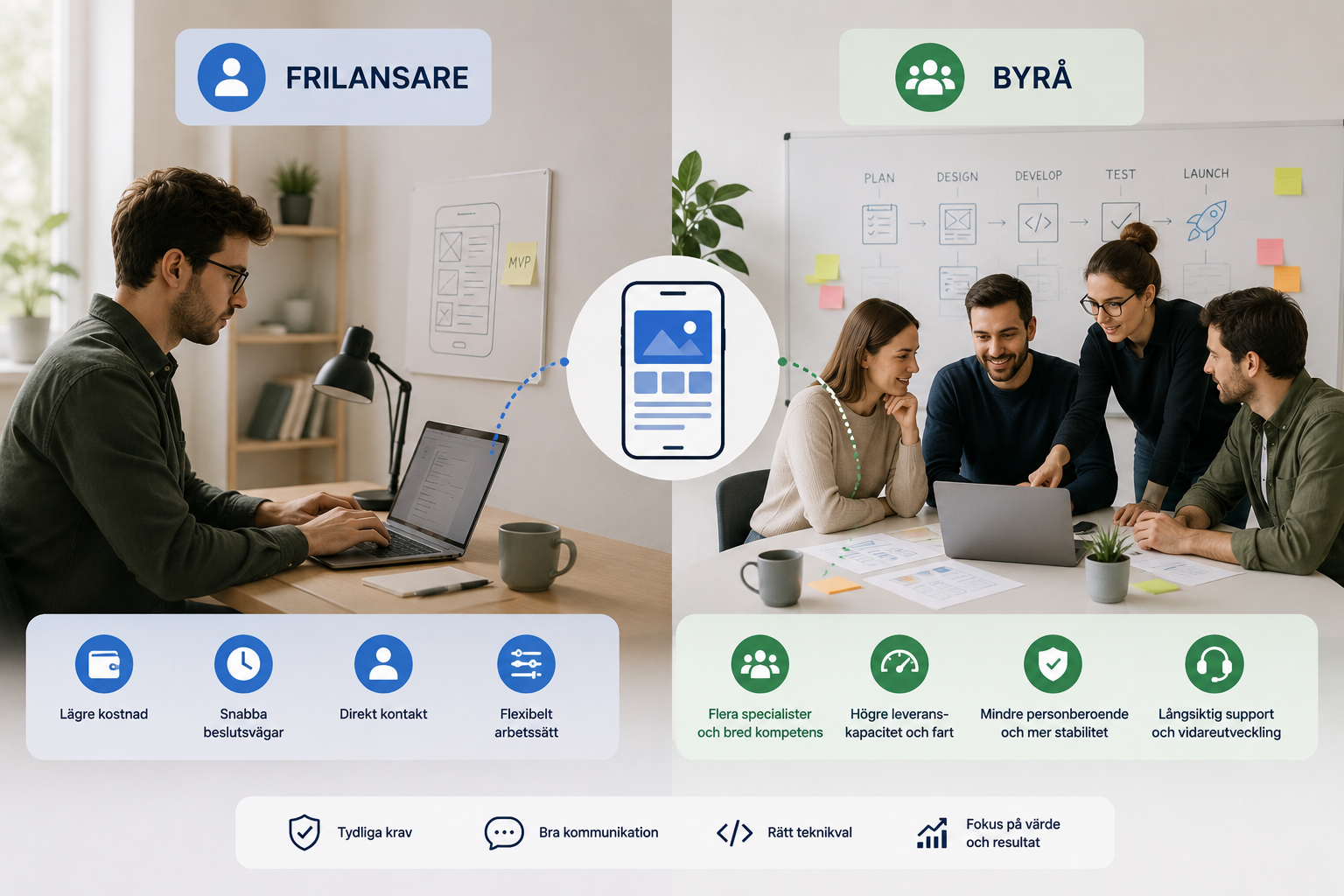 Vad är skillnaden mellan en byrå och en frilansare för apputveckling?